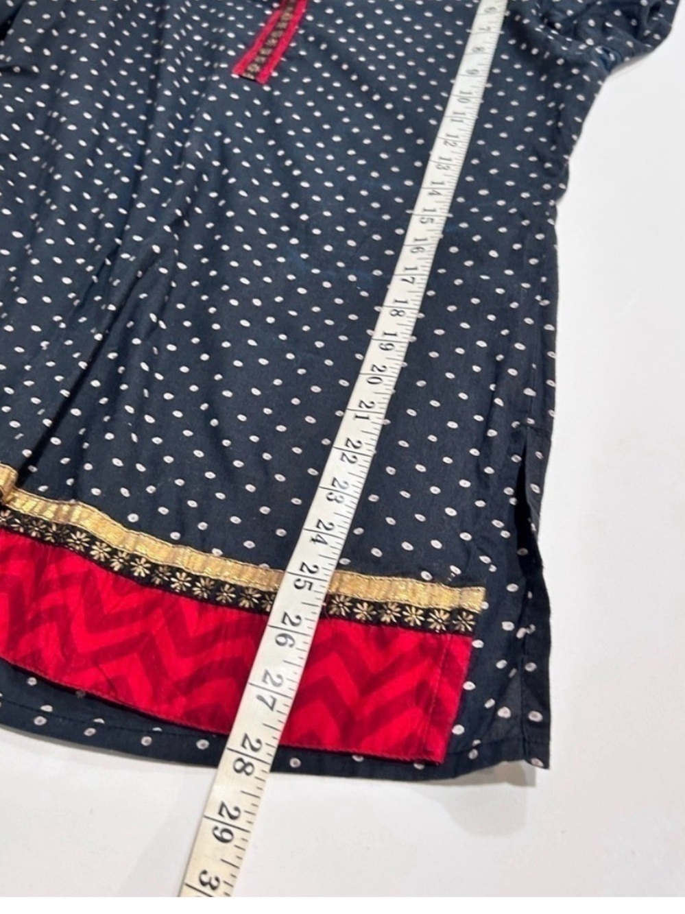 Sabhyata Navy Polka Dot Top with Pink Trim - Picture 13 of 15